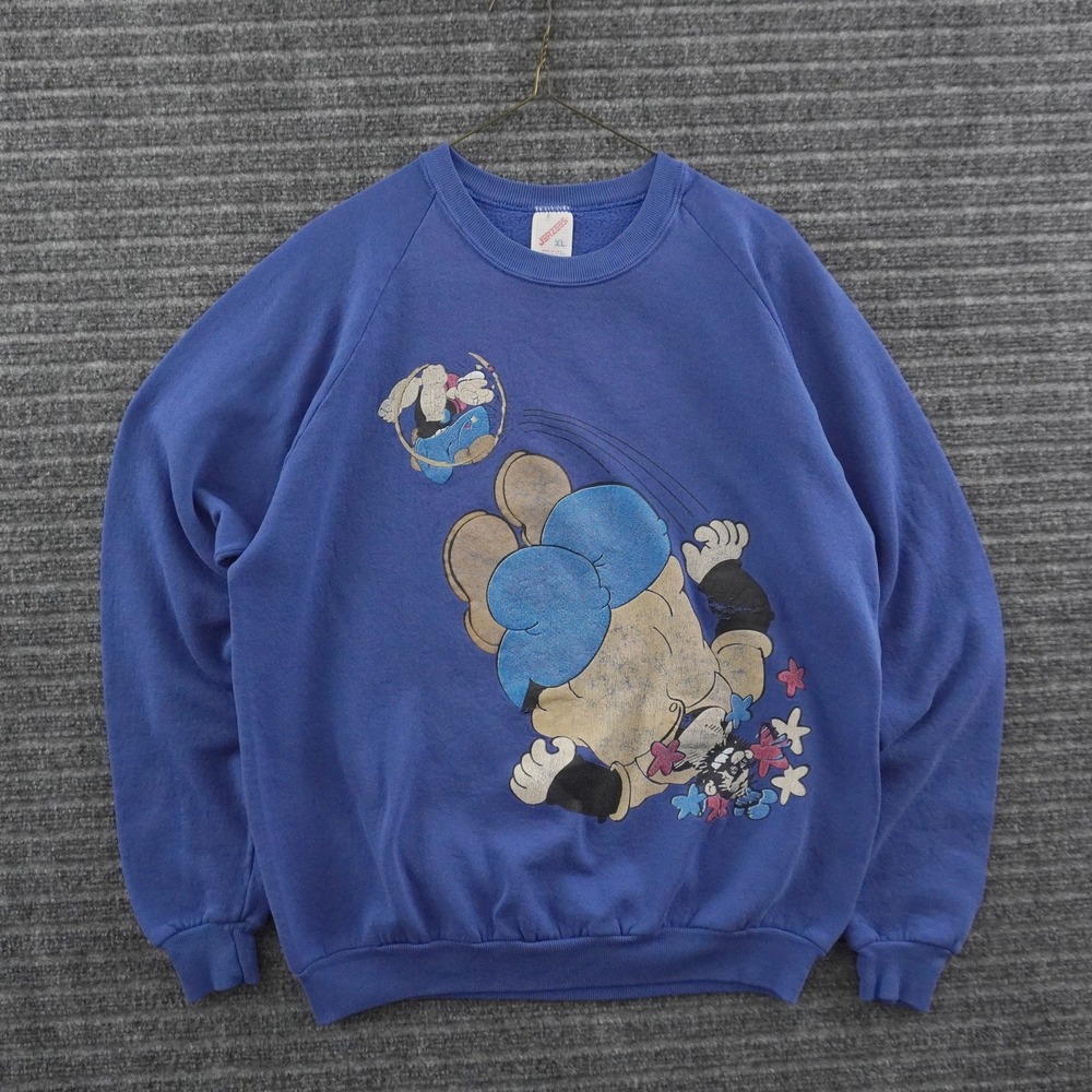Vintage 80s Popeye Jerzees Sweatshirt Mens XL Blue Graphic Raglan USA Made